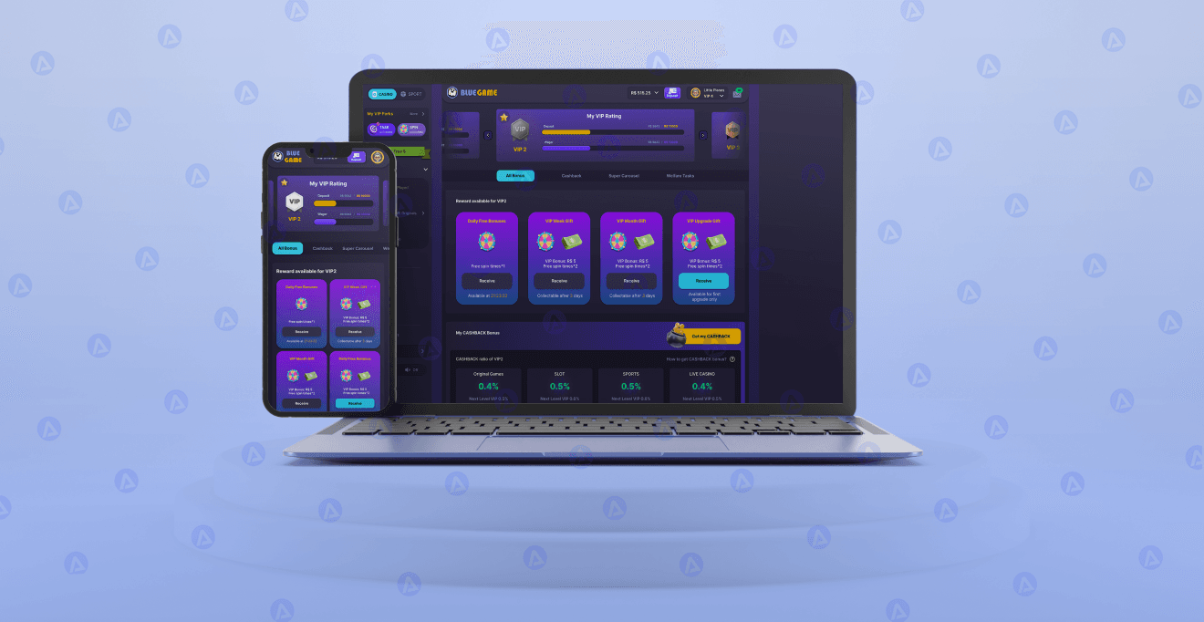 blue casino game app website user profile design 
