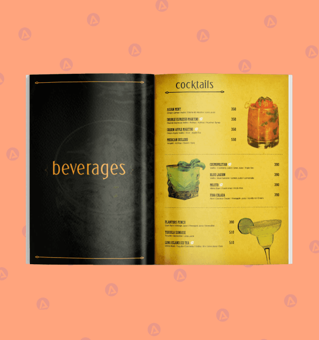dwarka restaurant catalog cocktails menu page design