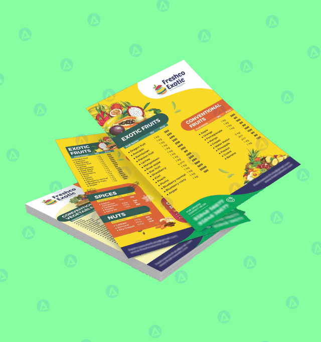 freshco exotic stationery menu brochure design