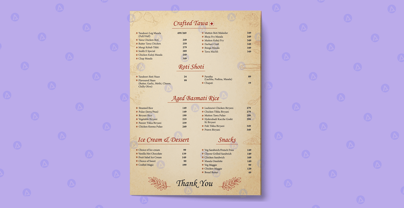 Masala Craft Restaurant Menu Page 3 Design