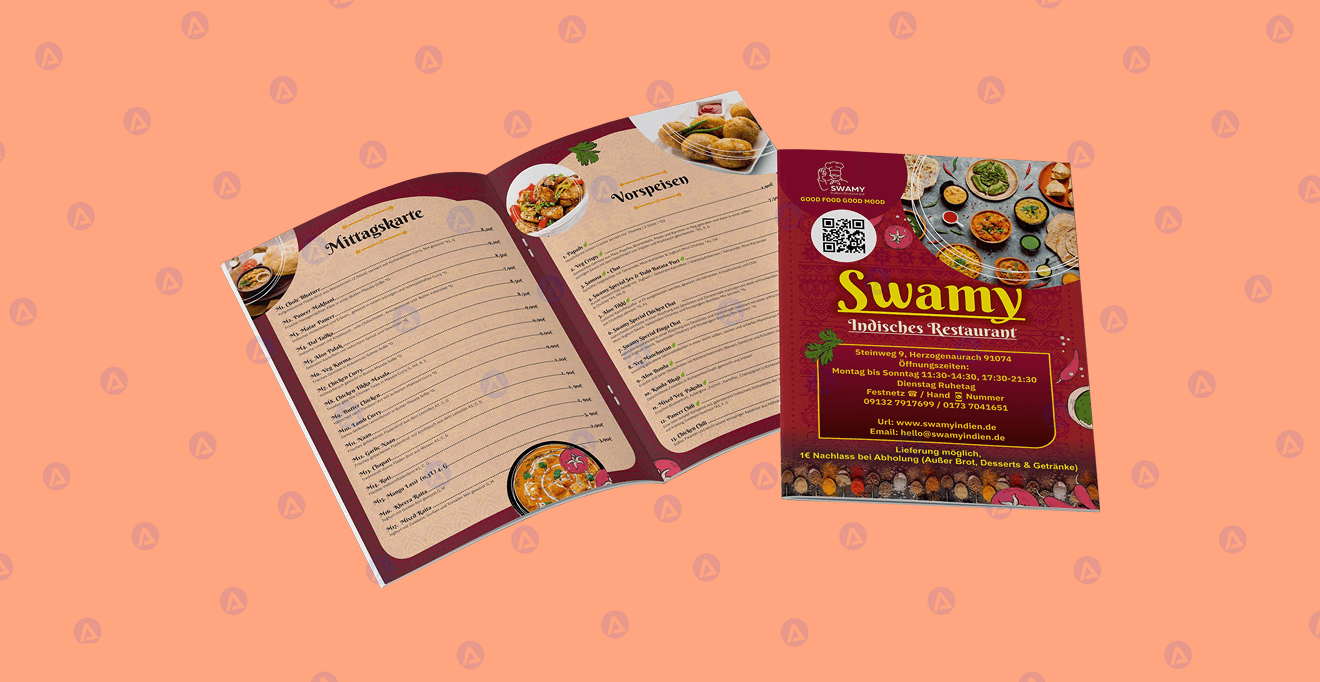 Swamy Restaurant Brochure Menu Page 1 Design