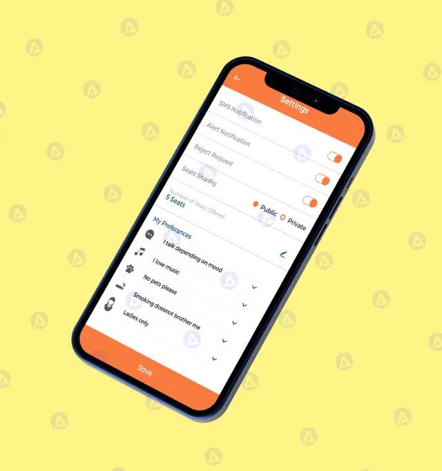 roaddo app settings page design