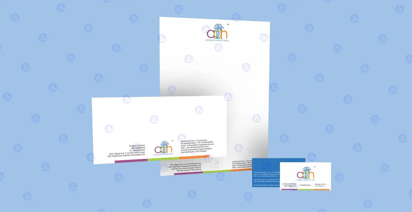 Ahmedabad Orthopaedic Hospital Letter Head, Envelope & Business Card Design Ahmedabad Orthopaedic Hospital Letter Head, Envelope & Business Card Design