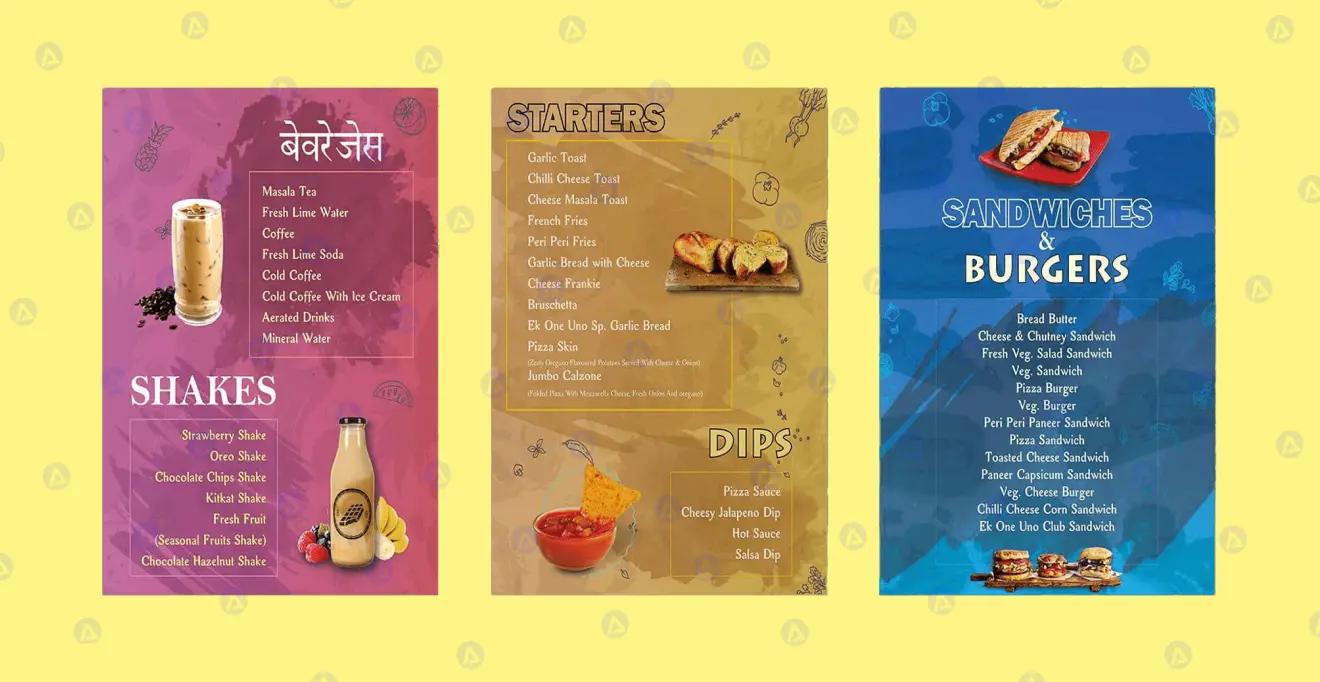 Ek One UNO Pizza Classick Brochure Menu Card Design Ek One UNO Pizza Classick Brochure Menu Card Design