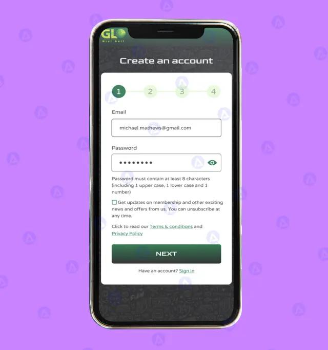 Glo Mini Golf Online App Create an Account Page Design Glo Mini Golf Online App Create an Account Page Design