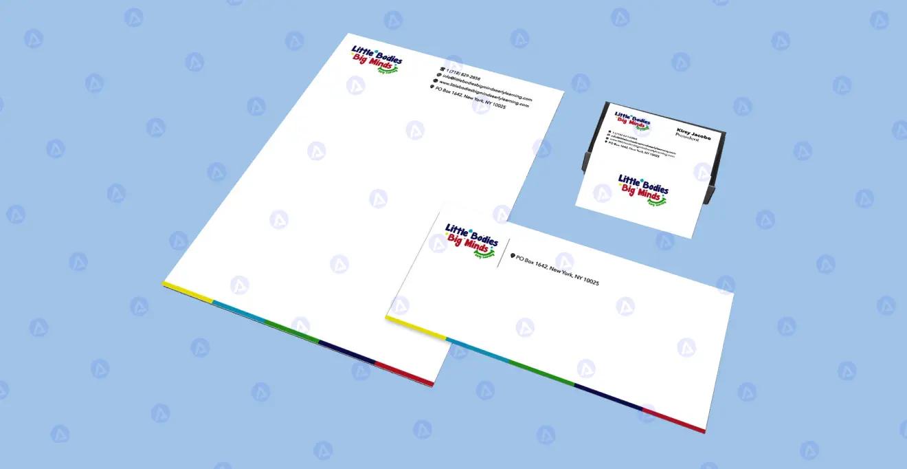 little bodies big minds letterhead, envelope & business card design little bodies big minds letterhead, envelope & business card design