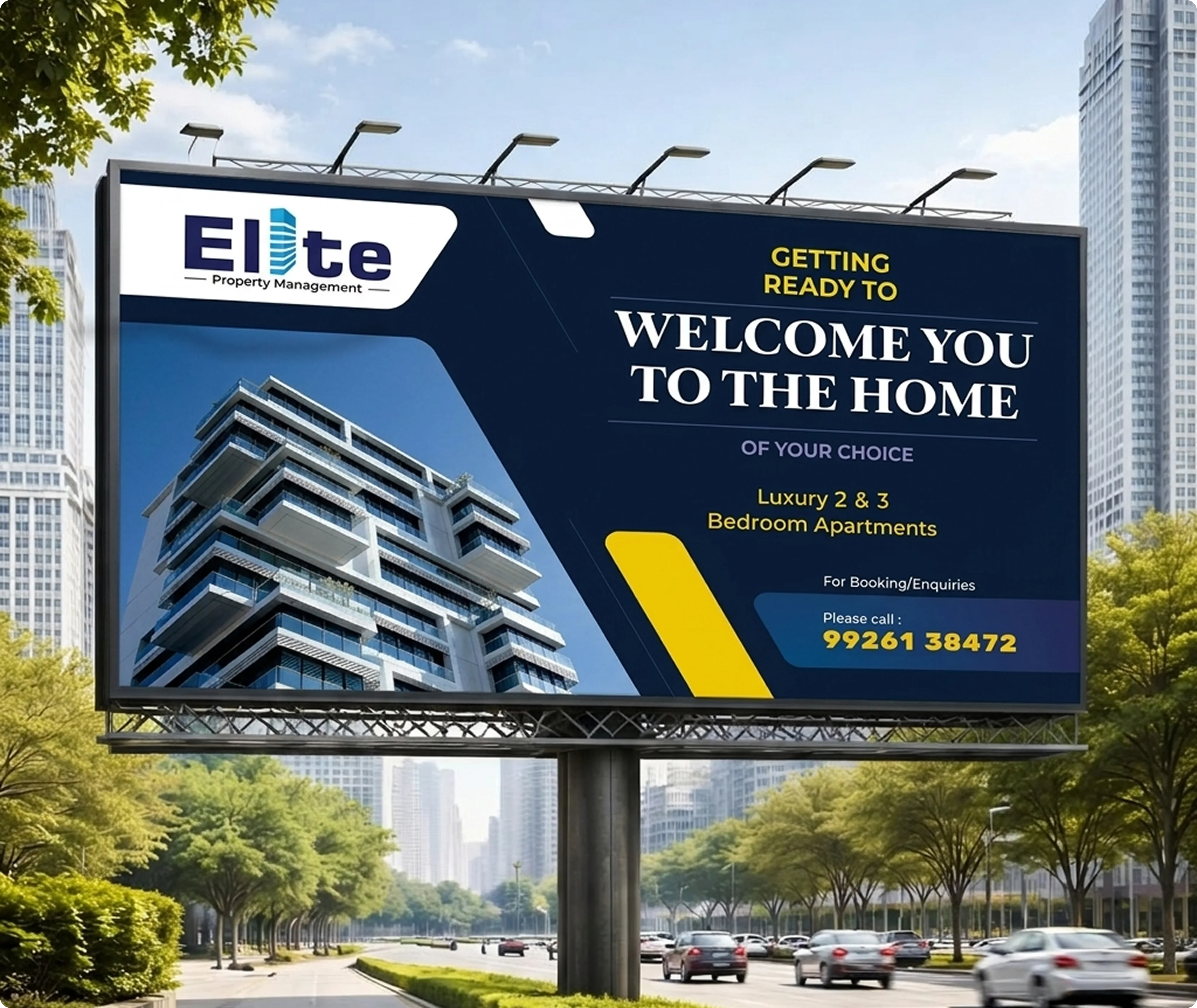 Elite outdoor billboard advertisement on city street