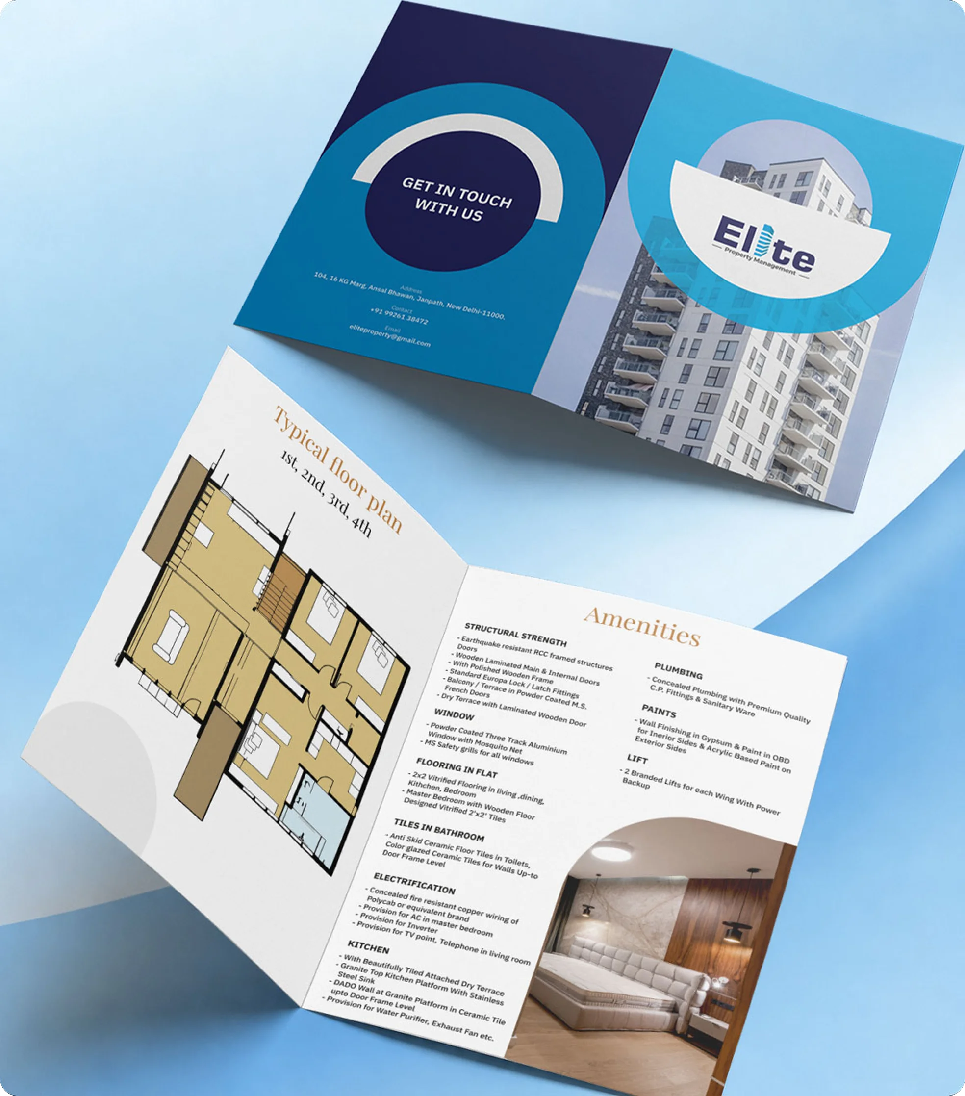 Elite property brochure with floor plan and amenities