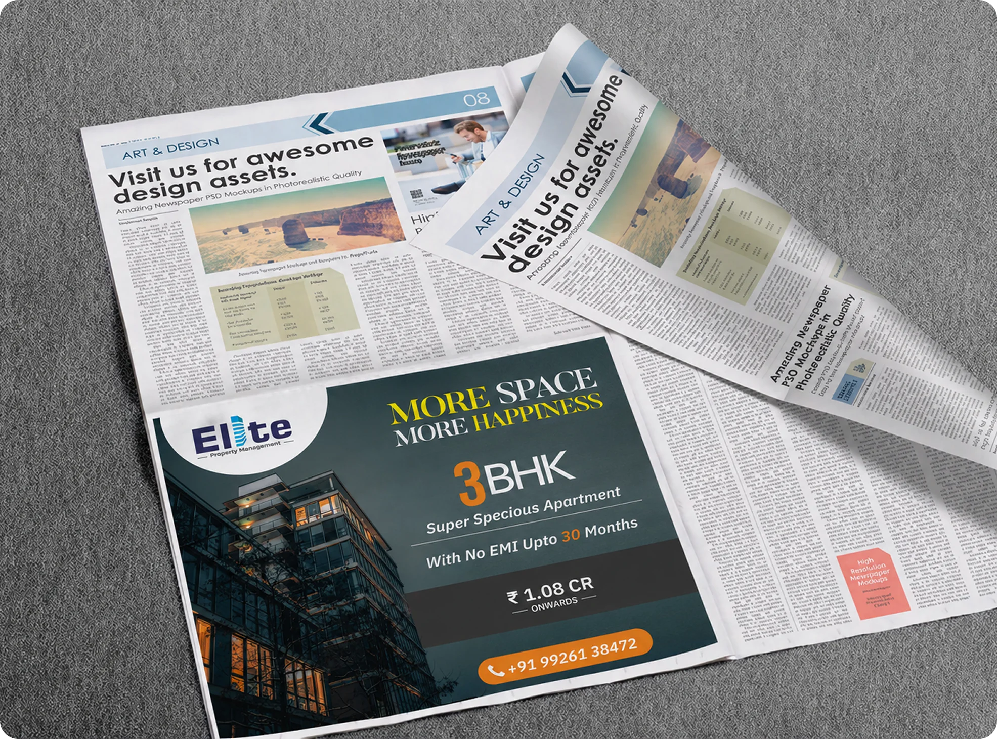 Elite newspaper advertisement for 3BHK luxury apartments