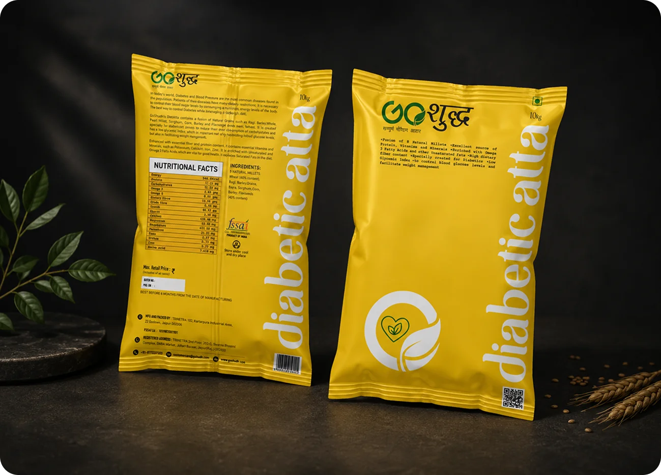 Go Shudh diabetic atta packaging pair front and back