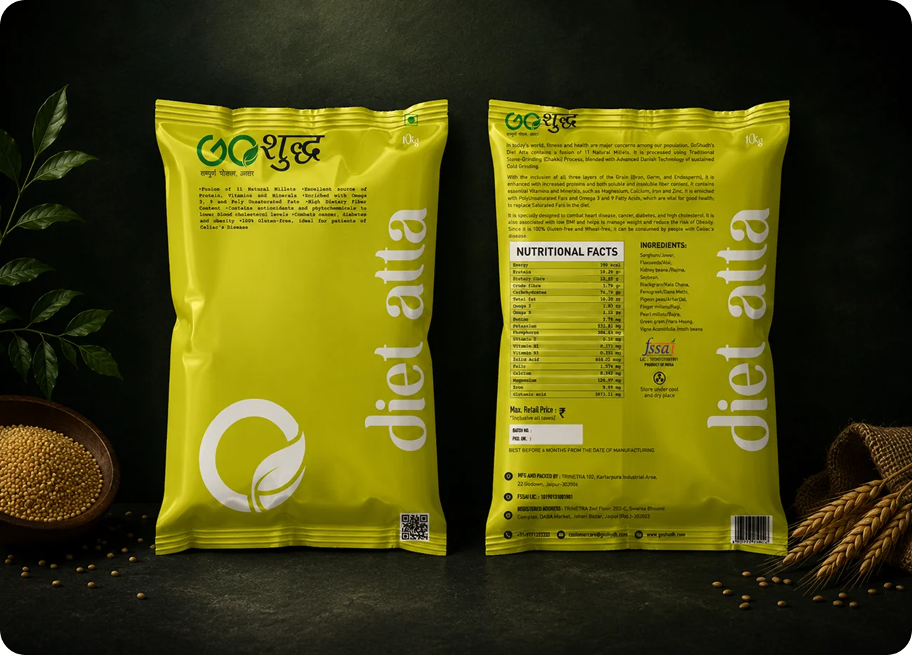 Go Shudh diet atta packaging pair front and back