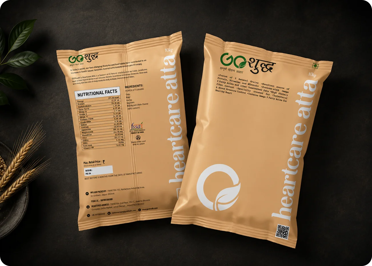 Go Shudh heartcare atta packaging pair front and back