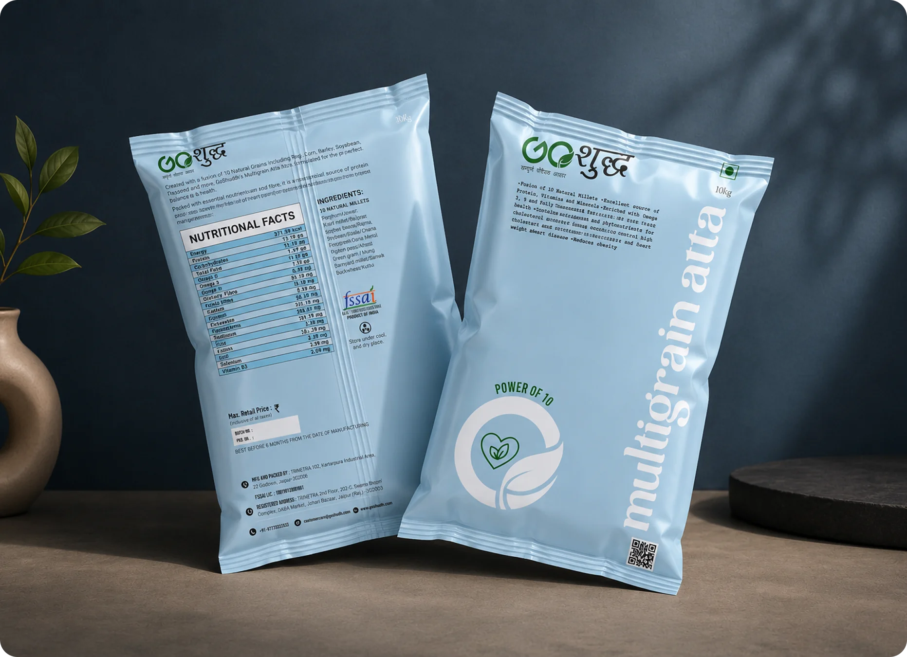 Go Shudh multigrain atta packaging pair front and back