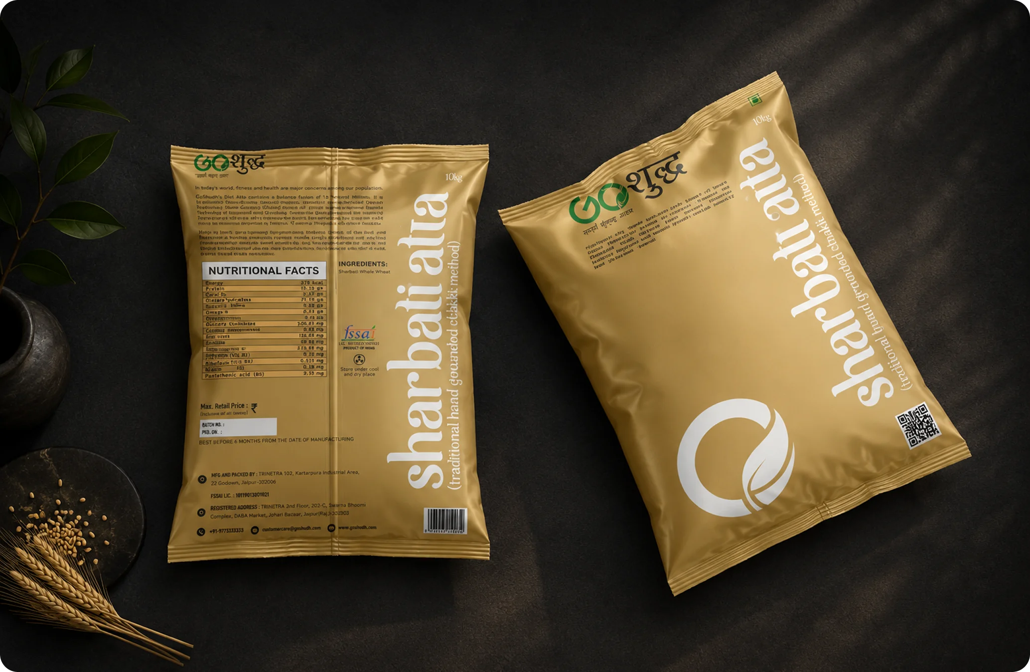 Go Shudh sharbati atta packaging pair front and back