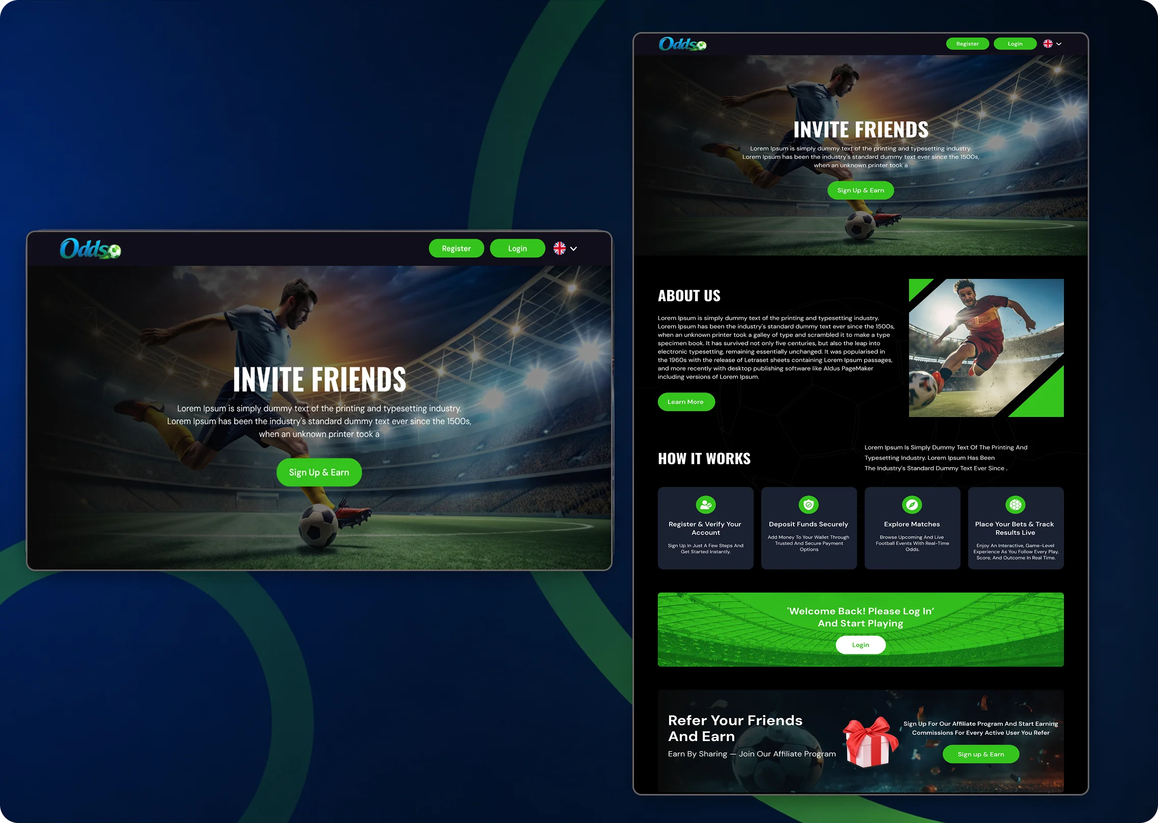 Football betting platform live match dashboard with real-time odds