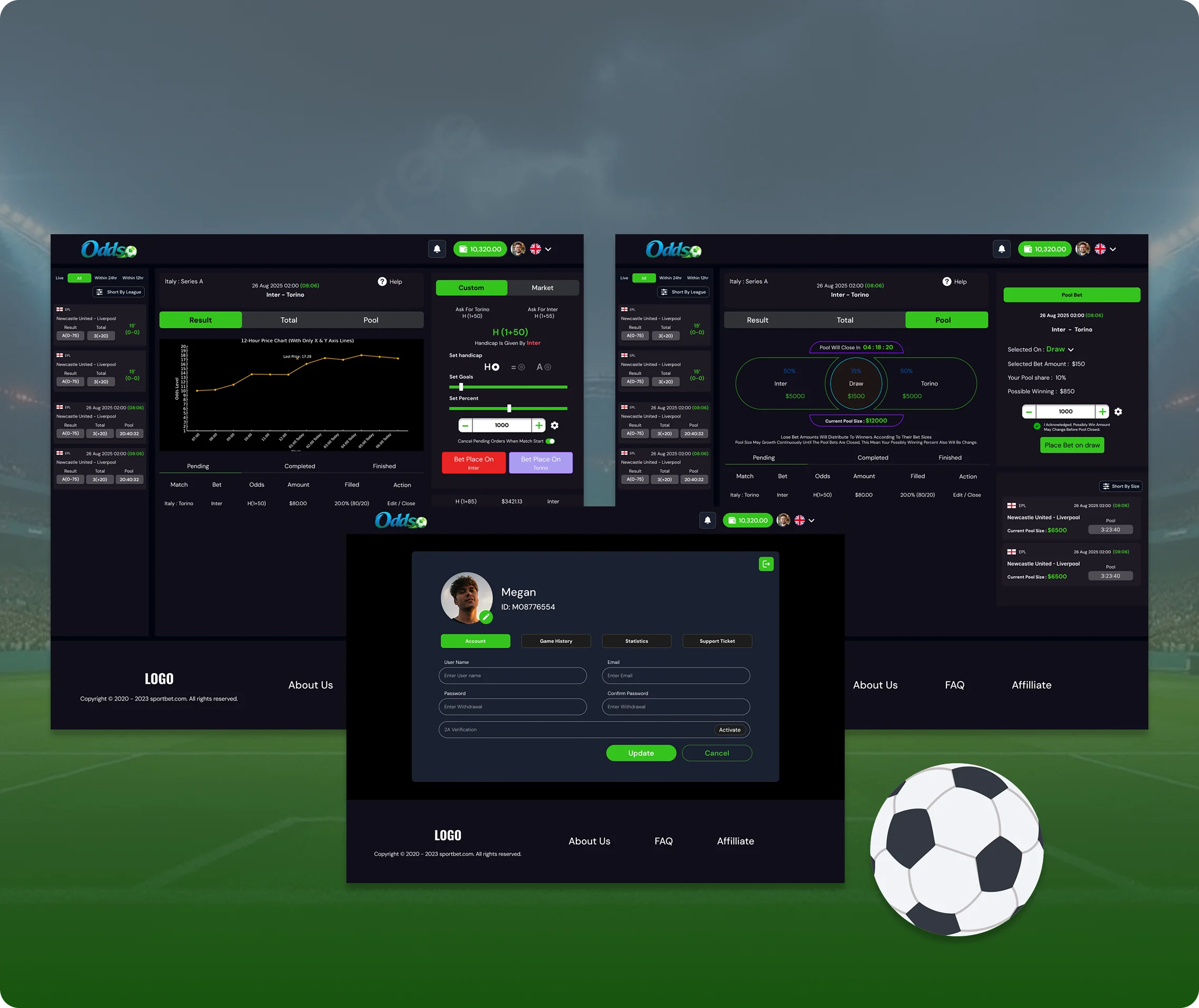 Football betting platform live odds comparison and in-play betting interface