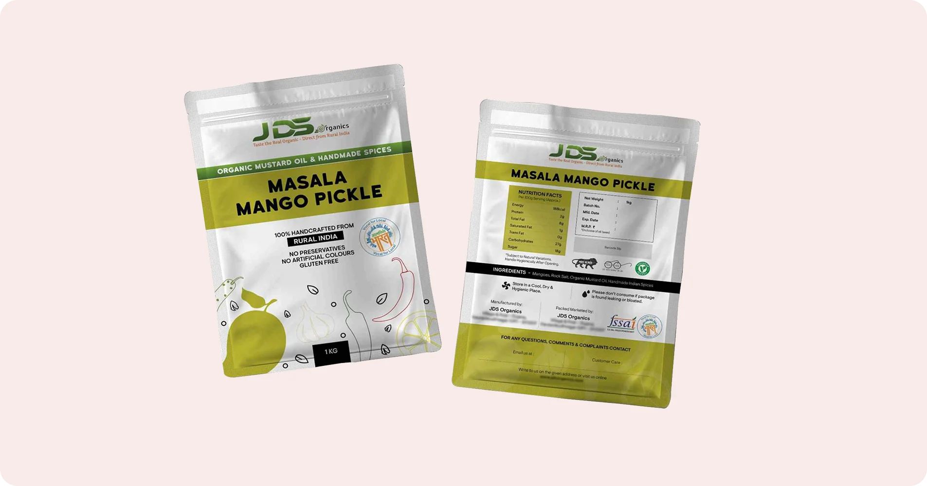 JDS Organics Masala Mango Pickle packaging design