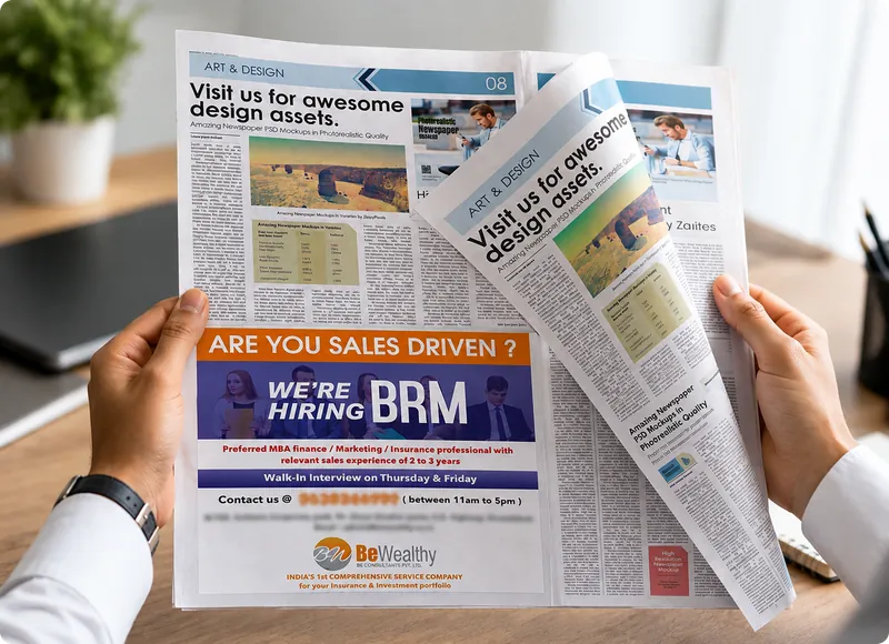 BeWealthy newspaper advertisement for a BRM hiring walk-in interview