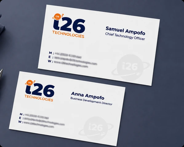 i26 Technologies business cards for Chief Technology Officer and Business Development Director