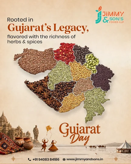 Jimmy and Son's Gujarat Day poster with spice map of Gujarat