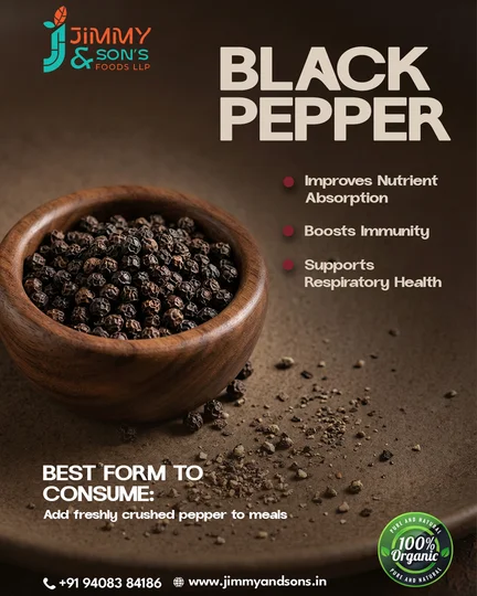 Jimmy and Son's Black Pepper product poster with health benefits