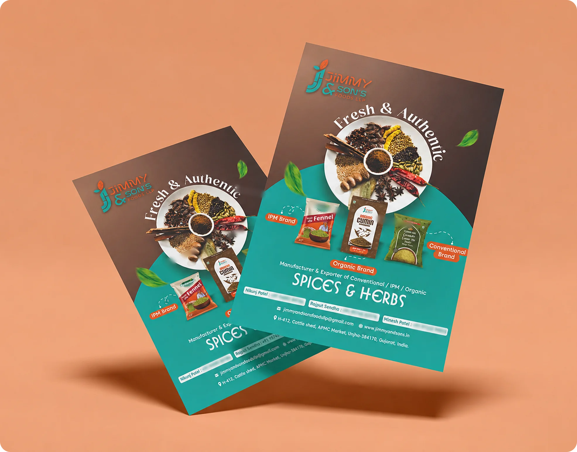 Jimmy and Son's Fresh and Authentic Spices and Herbs marketing flyers