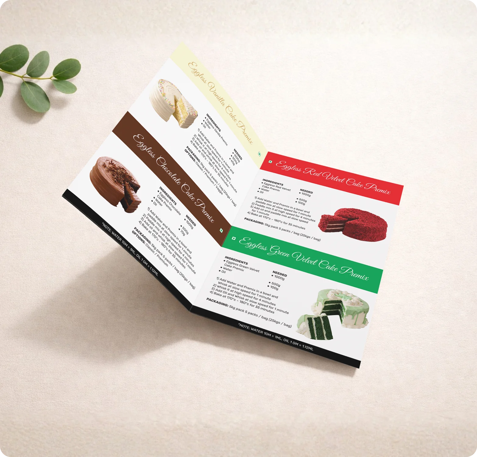 Leziyon open recipe brochure with cake premixes and brand story