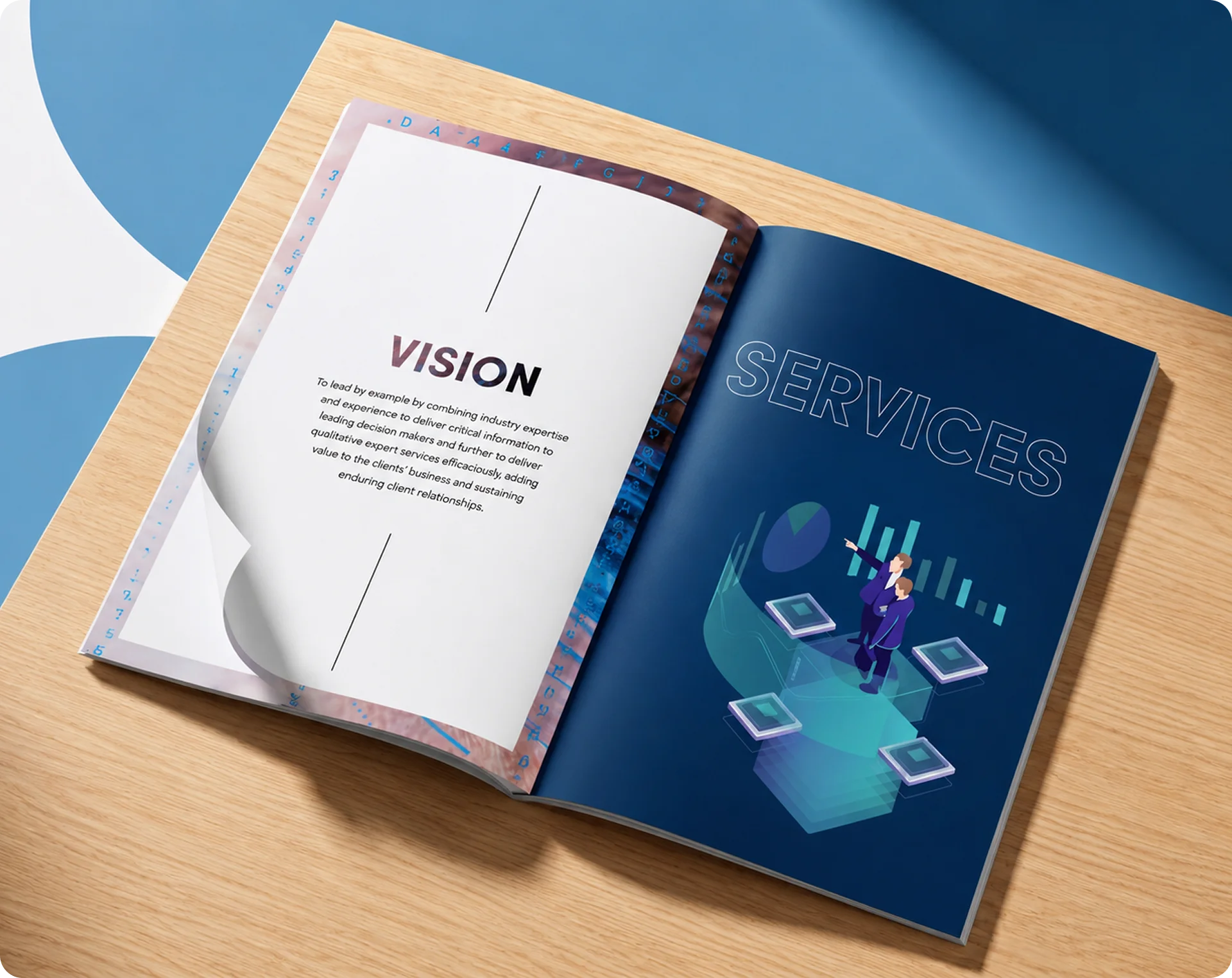 Navkar Consultancy Services brochure Vision and Services pages spread