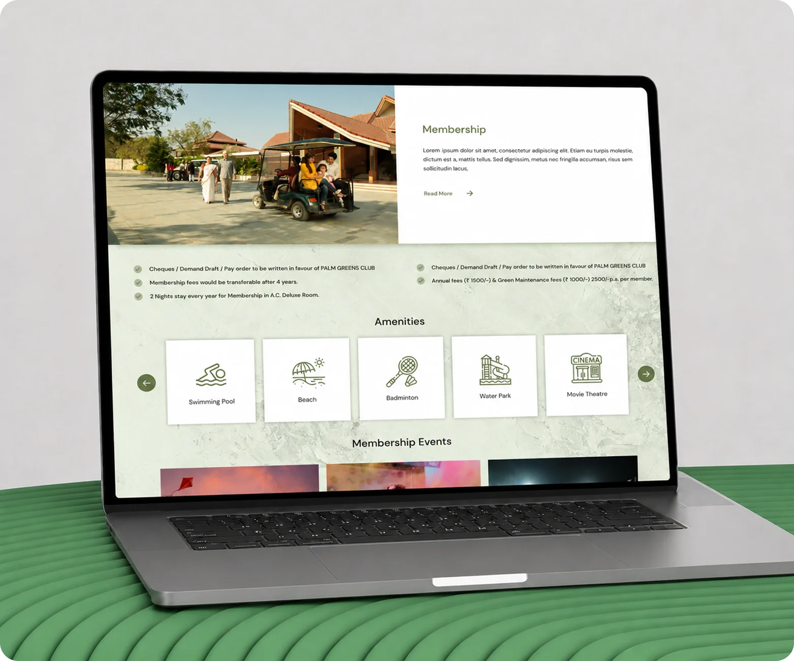 Palm Greens membership portal laptop showcase