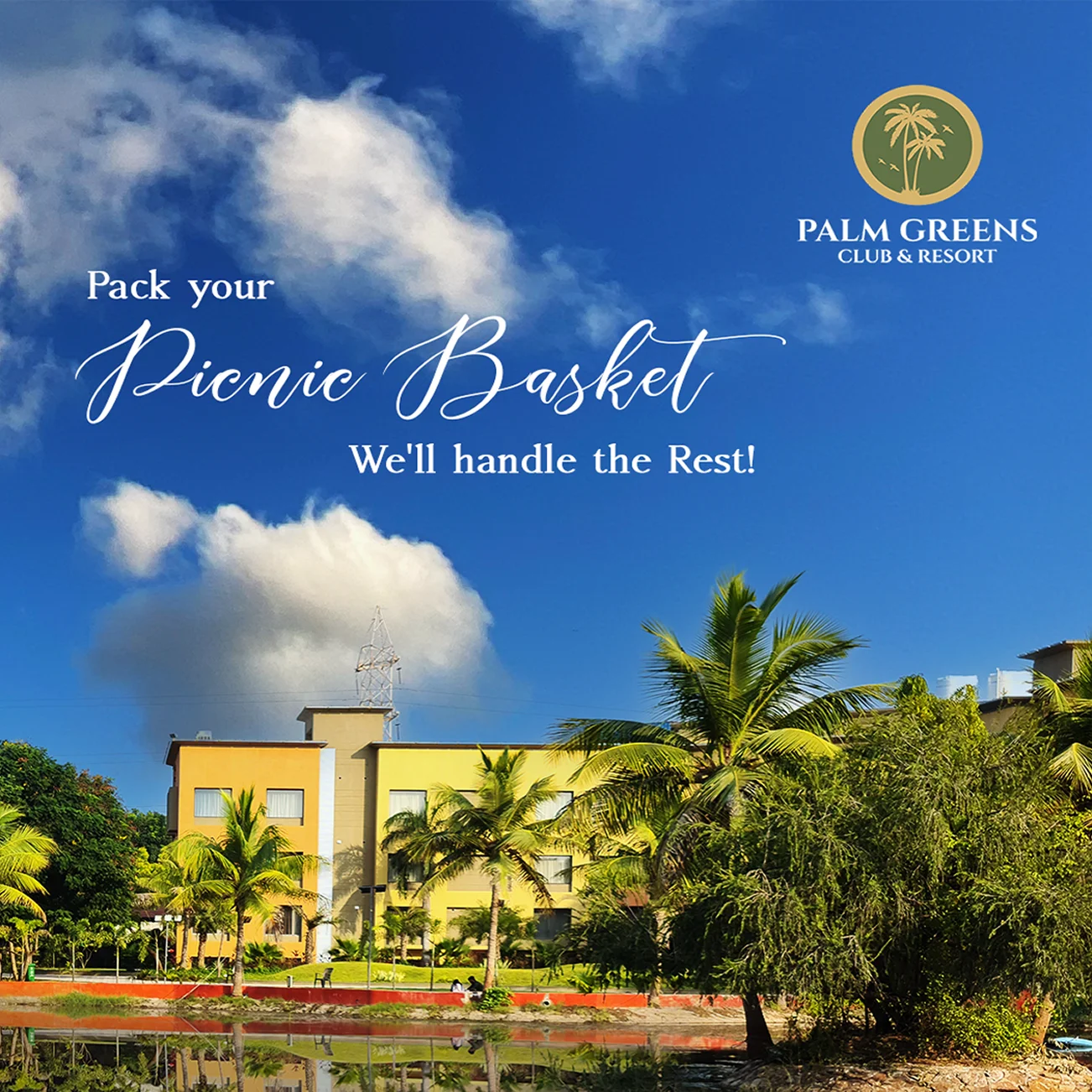 Palm Greens picnic basket social post design