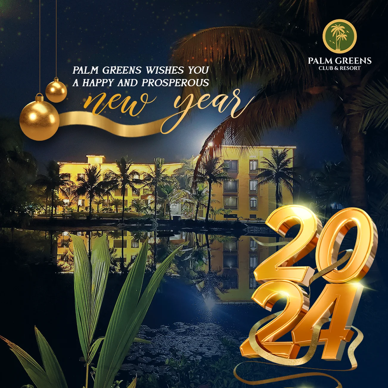 Palm Greens new year 2024 wishes social post design