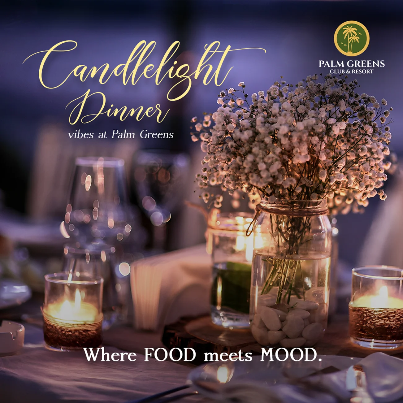 Palm Greens candlelight dinner social post design