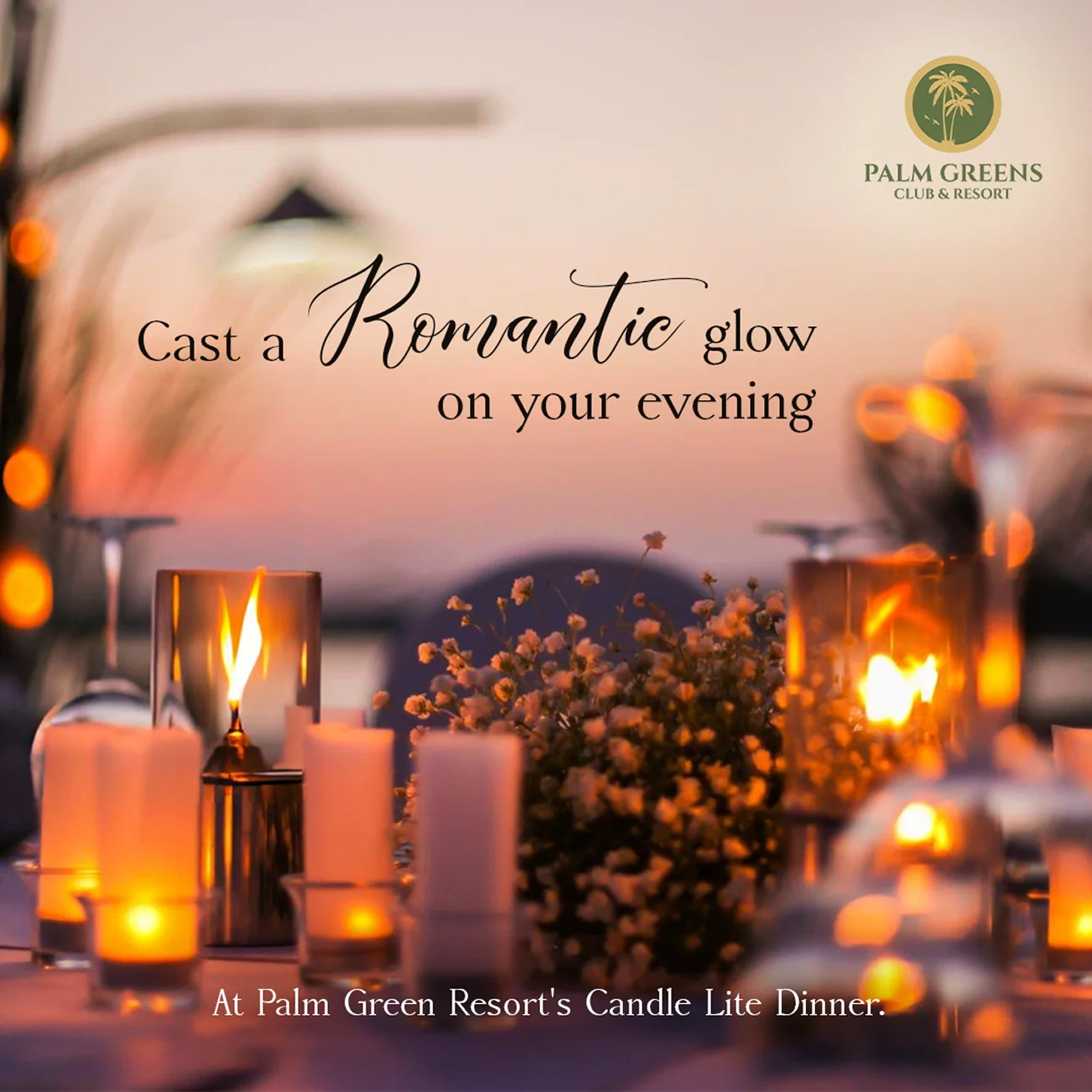 Palm Greens candlelight dinner romantic glow social post design