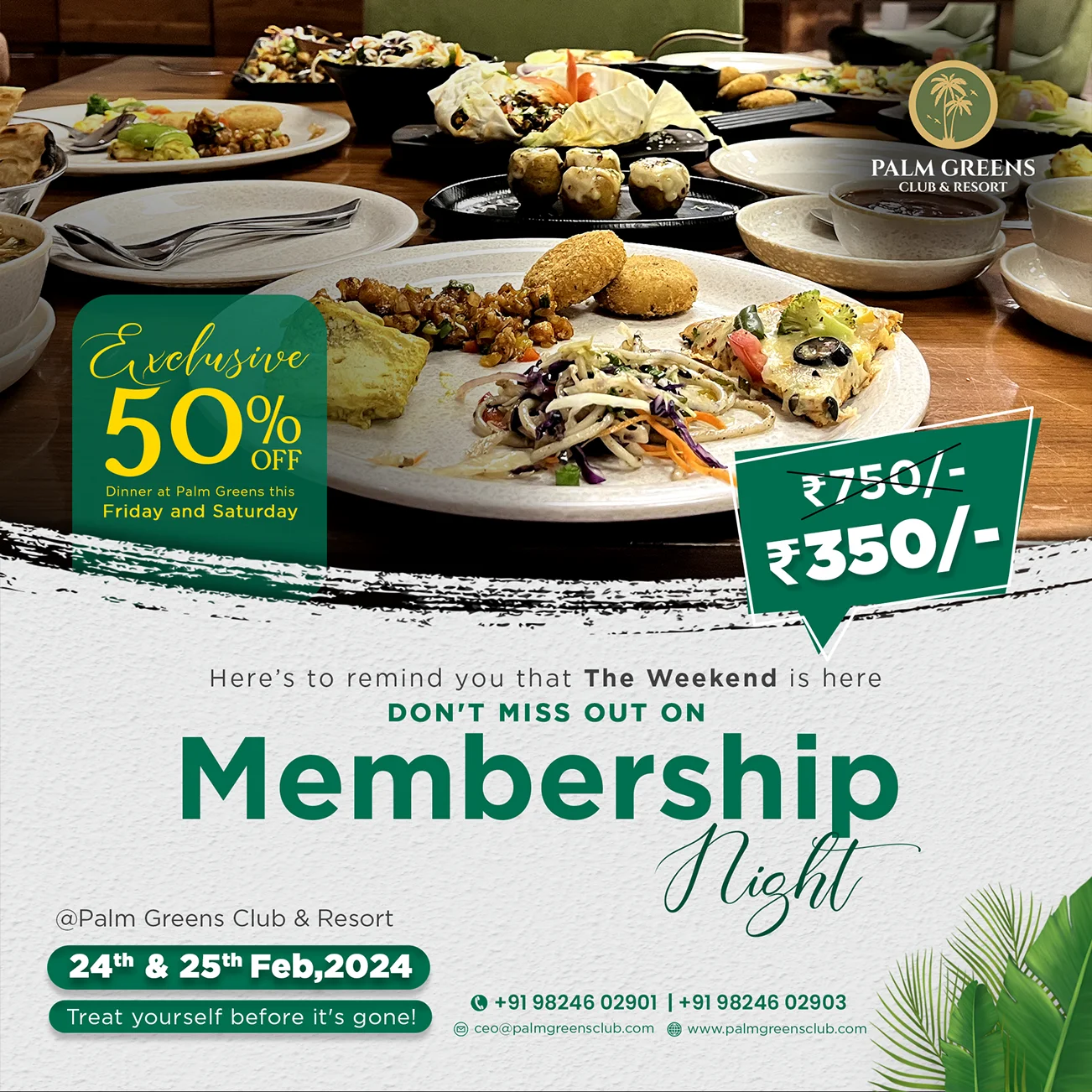 Palm Greens membership night discount dinner social post design