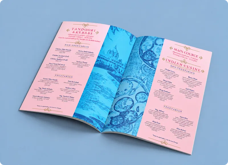 Open Ratan Villa menu showing the tandoori, kebab and Indian main course pages