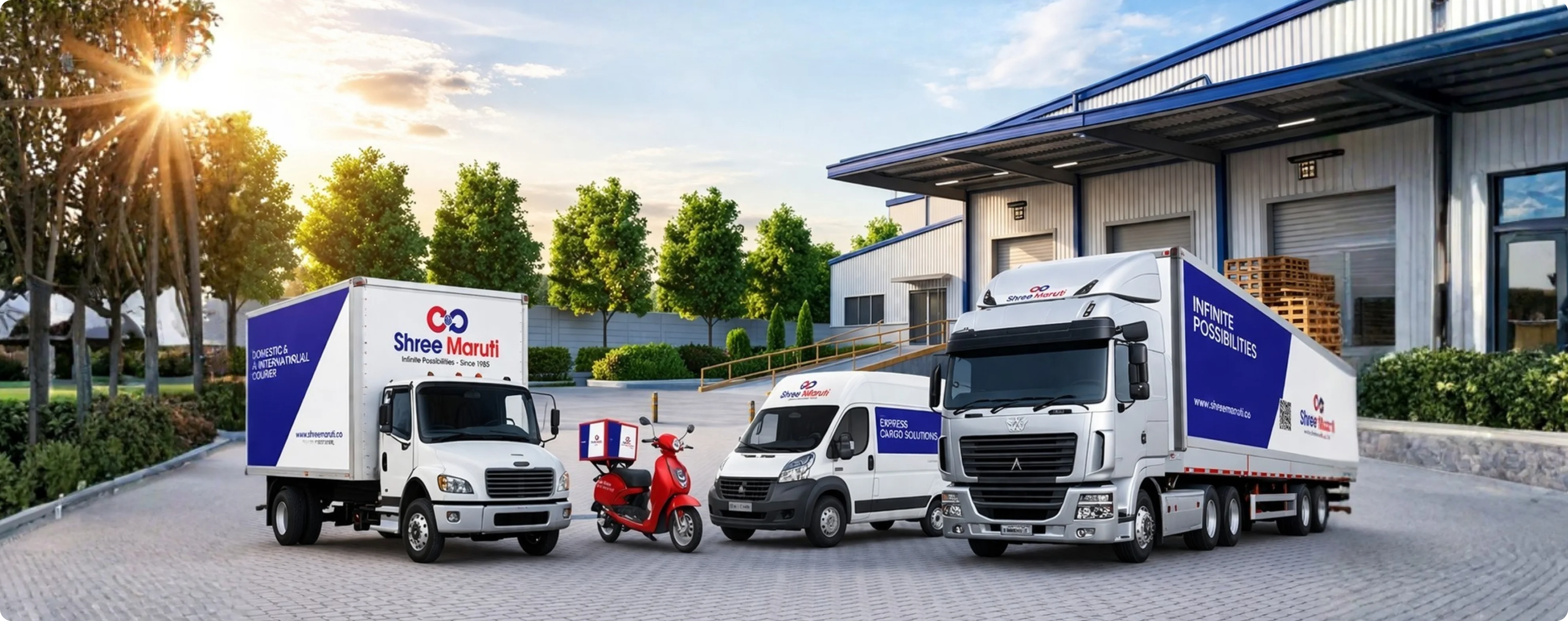 Shree Maruti branded delivery fleet trucks and scooter