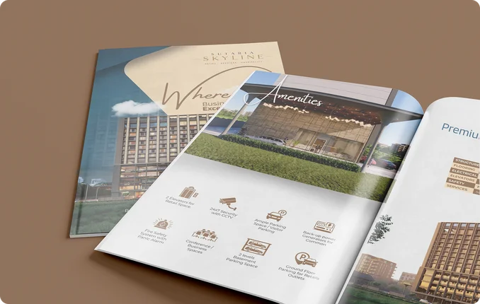 Sutaria Skyline brochure back panel with contact and location details