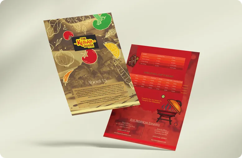 The Kebab House folded brochure and promotional card designs