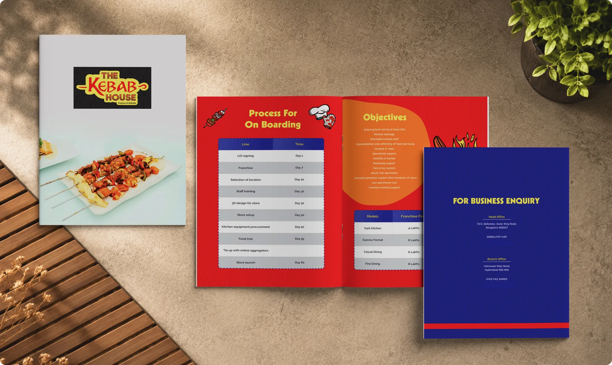 The Kebab House printed collateral including onboarding forms and business enquiry booklet