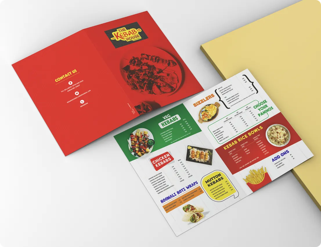 The Kebab House red takeaway packaging and menu card set