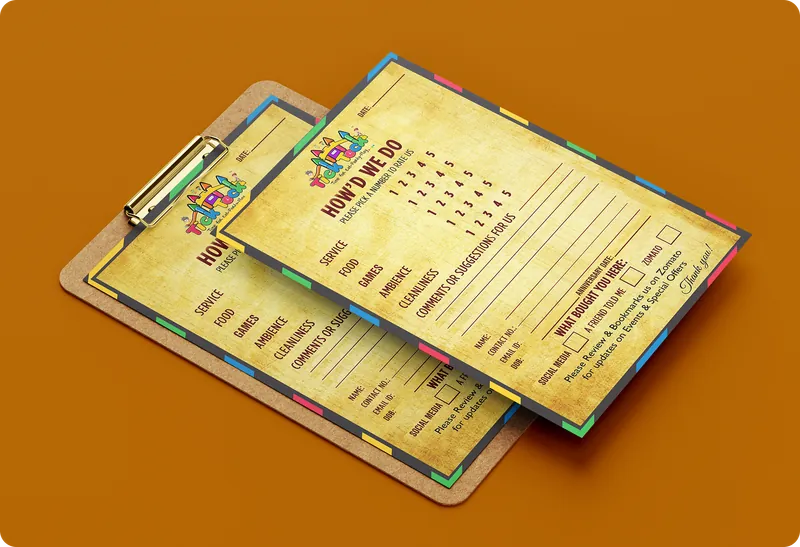 Tick Tock How'd We Do feedback forms on a clipboard