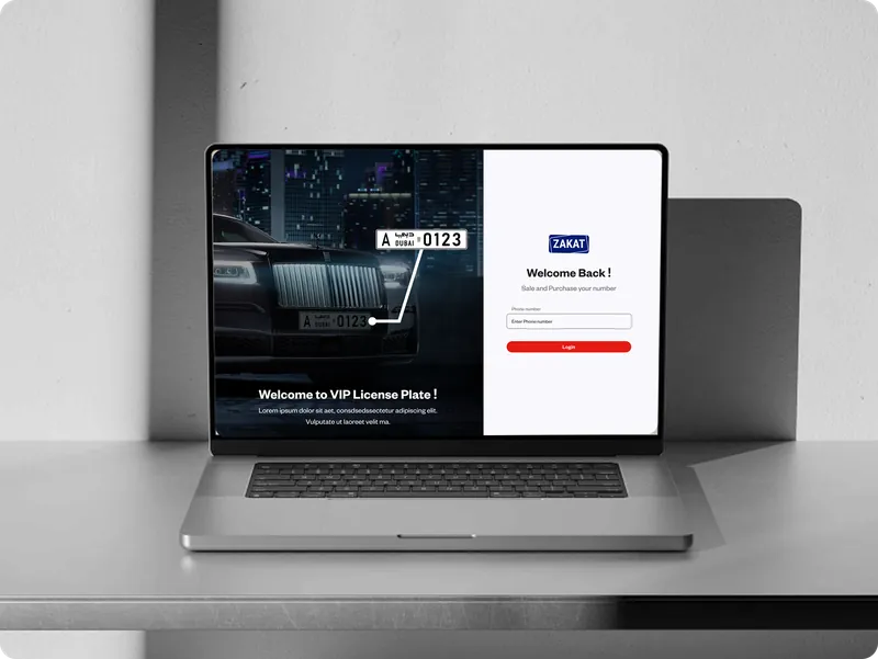 Zakat login screen on a laptop: Welcome to VIP License Plate