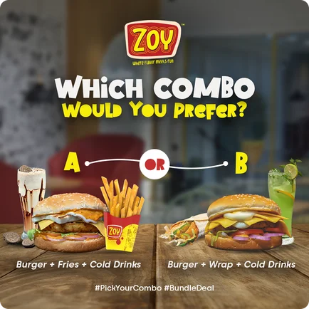 Zoy social media post asking which burger combo you prefer