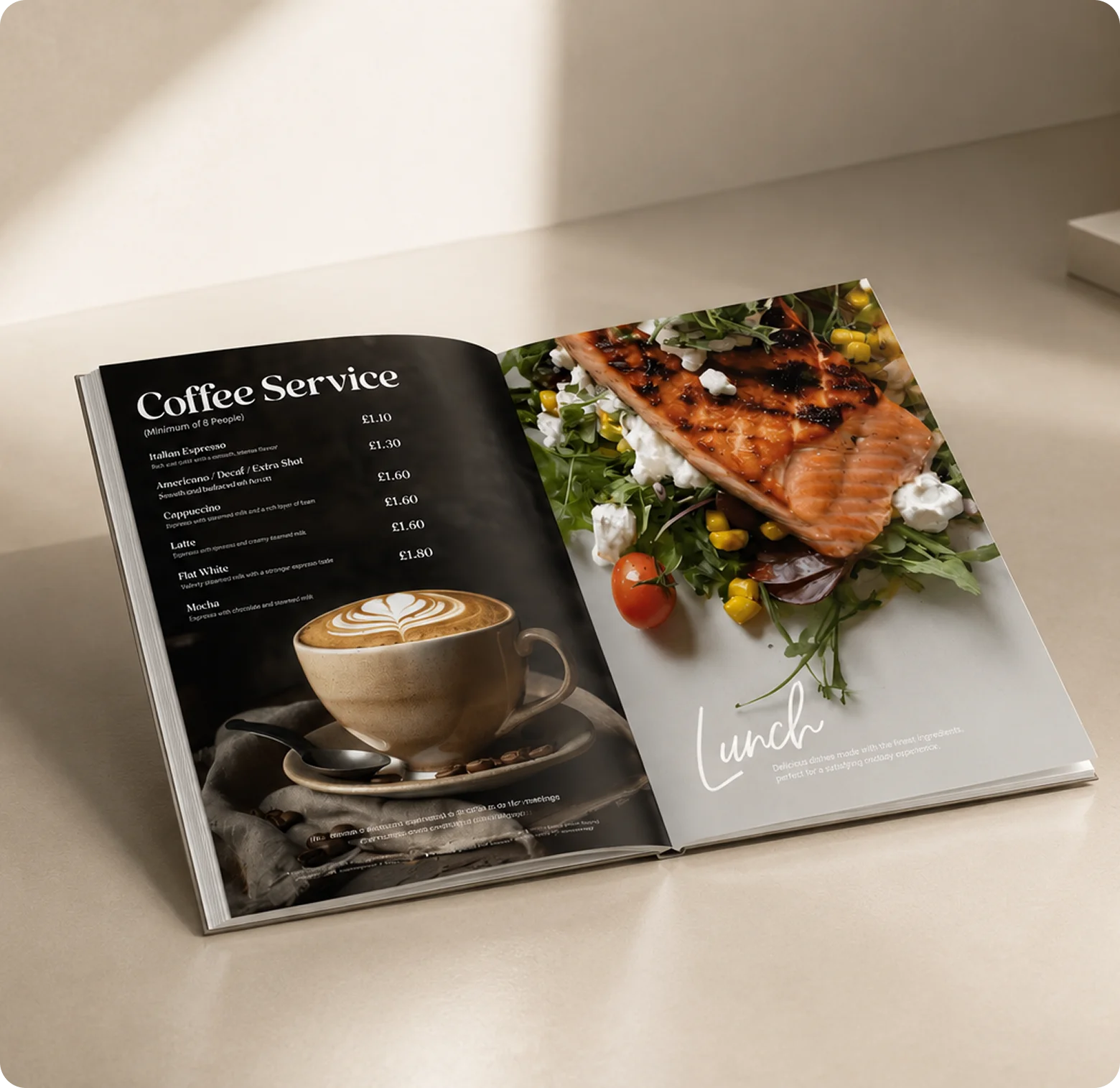 Baxter Story coffee service and lunch menu design