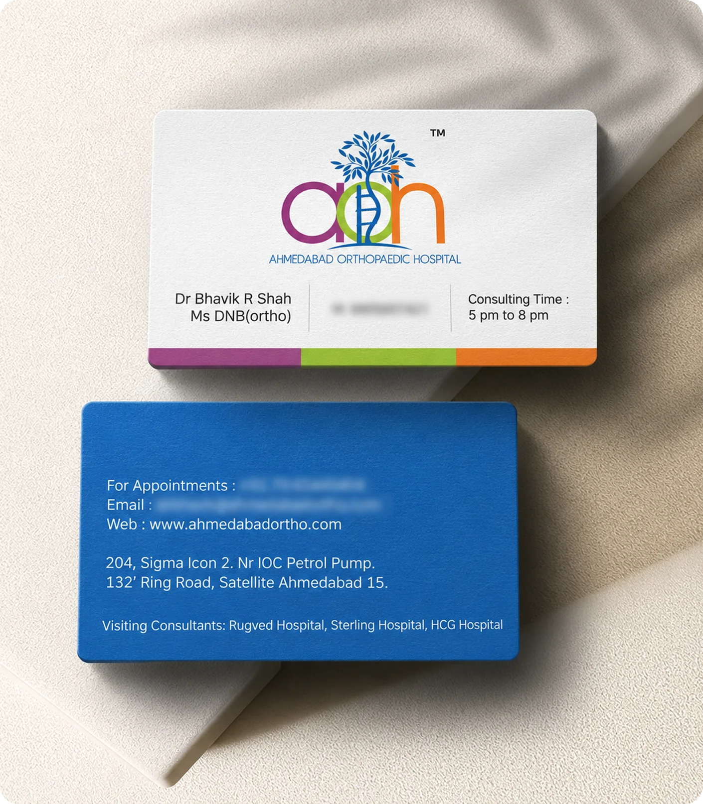 Ahmedabad Orthopedic Hospital logo and colour palette