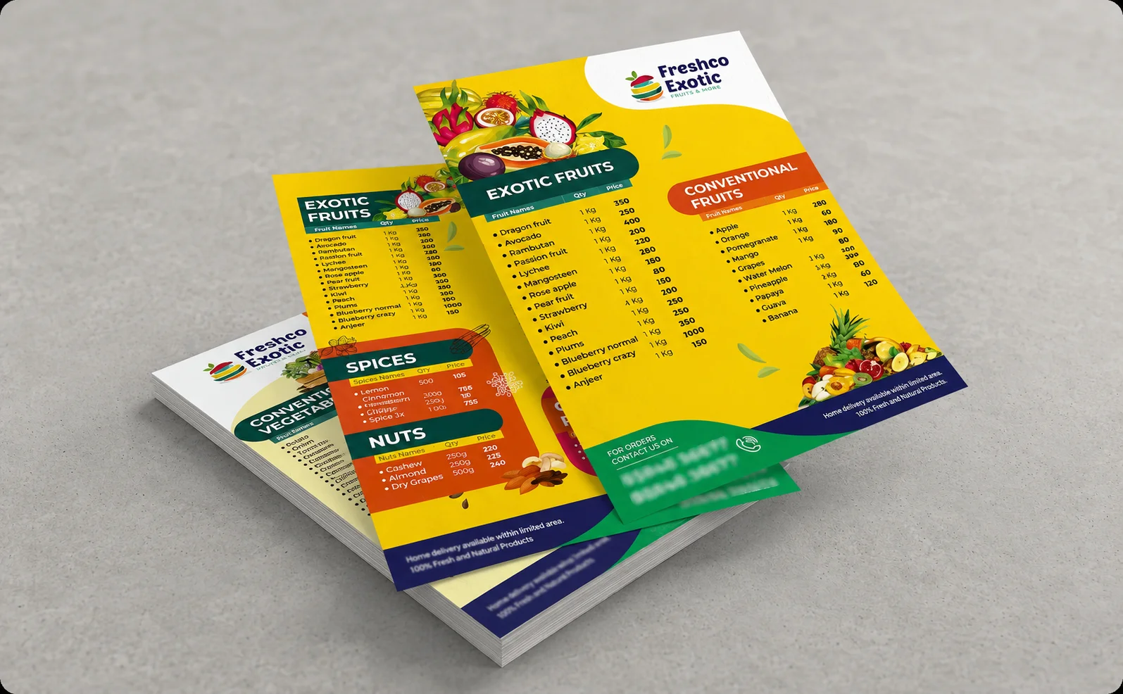 Freshco Exotic business cards with fruit branding held in hands