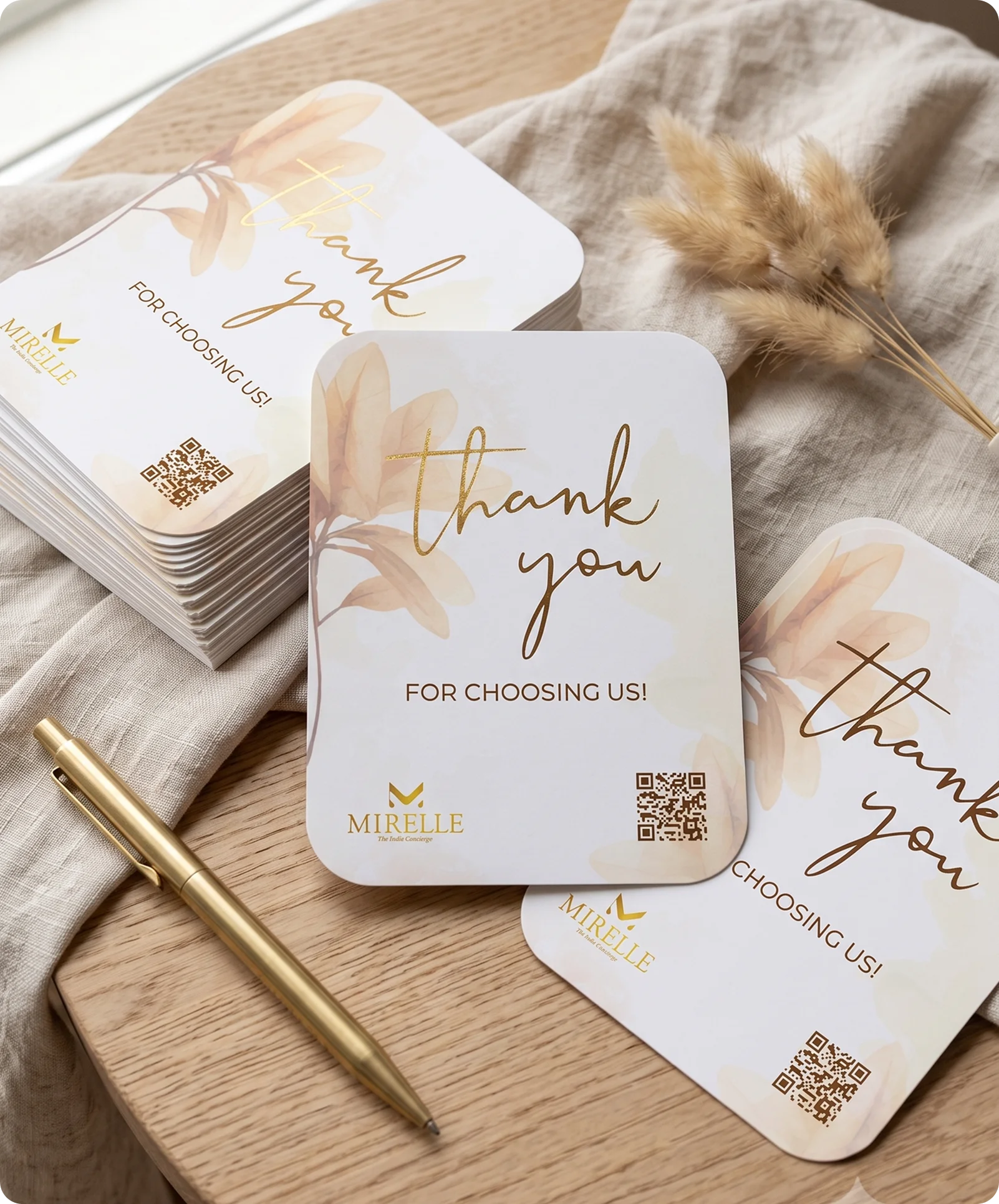 Mirelle thank you cards — For Choosing Us, with QR code and floral design