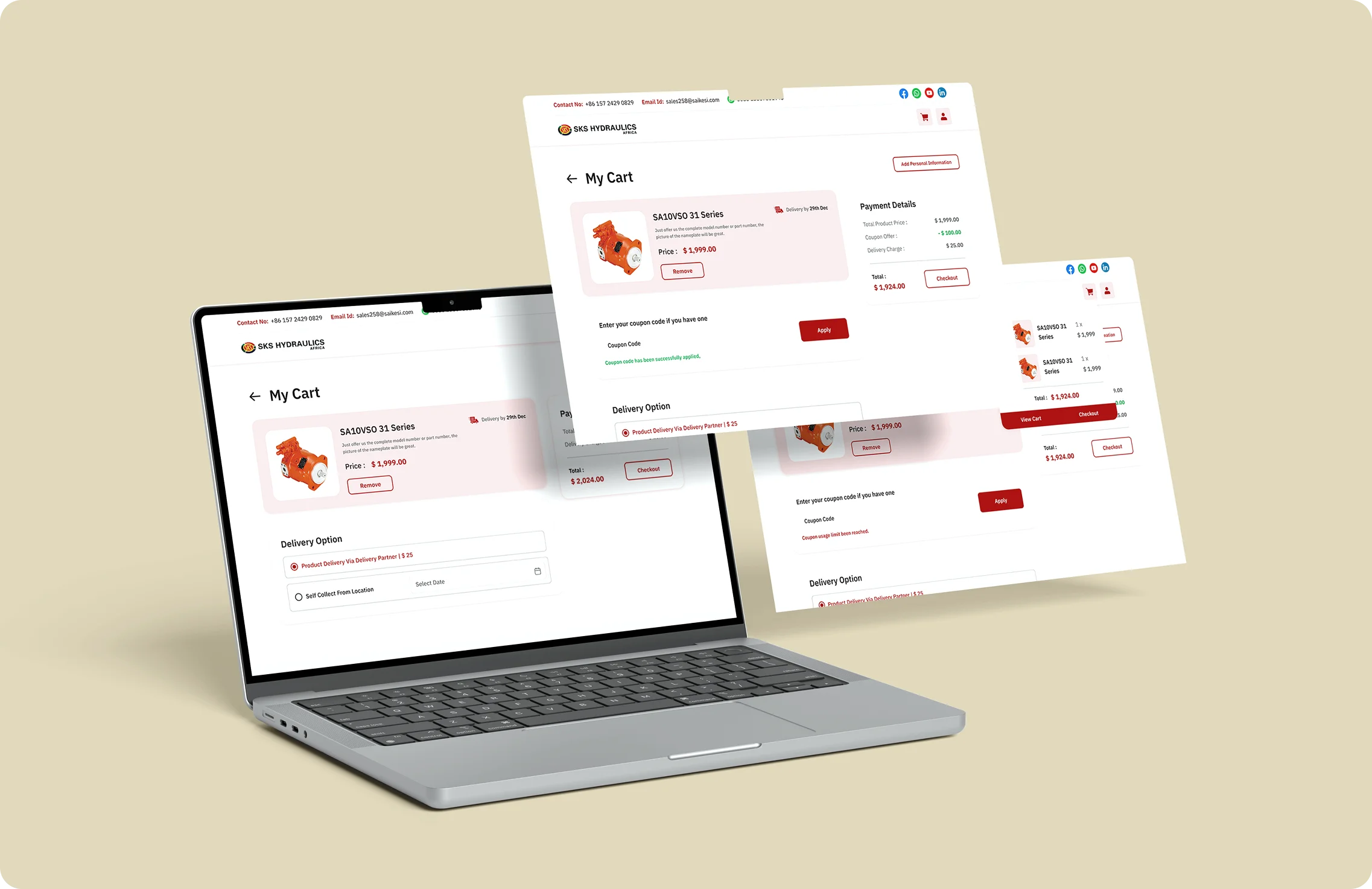 SKS-Hydraulics e-commerce cart and checkout UI