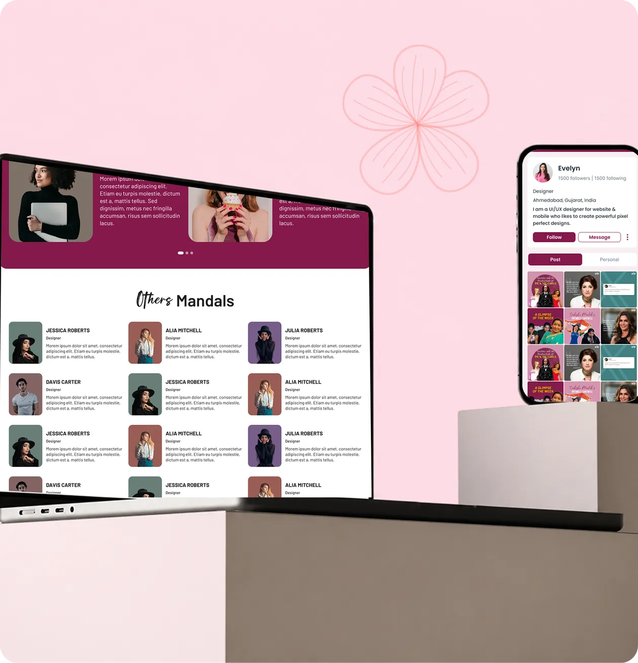 WSC UI UX design: website member page on a laptop beside a mobile profile screen