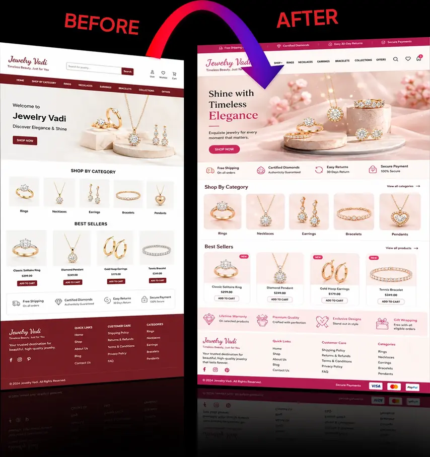 Jewellery Website Before and After